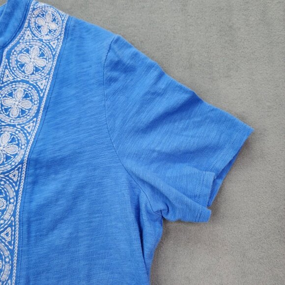 Vintage C Wonder Midi T Shirt Dress Women's Medium Blue V Neck Embroidered - Picture 8 of 11